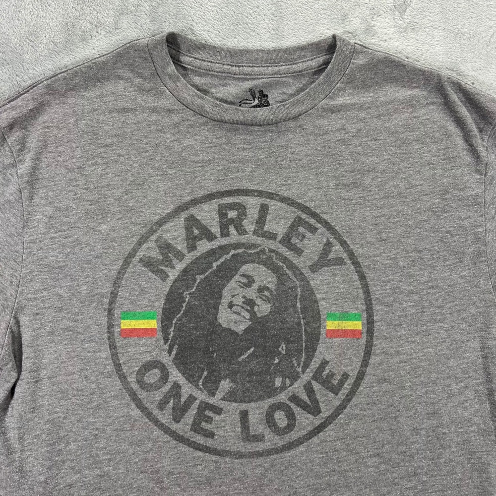 ZION ROOTSWEAR Bob Marley T-Shirt Mens L Grey Good One Love Reggae Graphic Tee